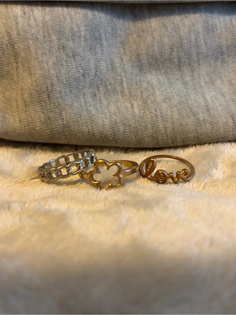 Gold Floral & Love Ring Set - Women Jewelry